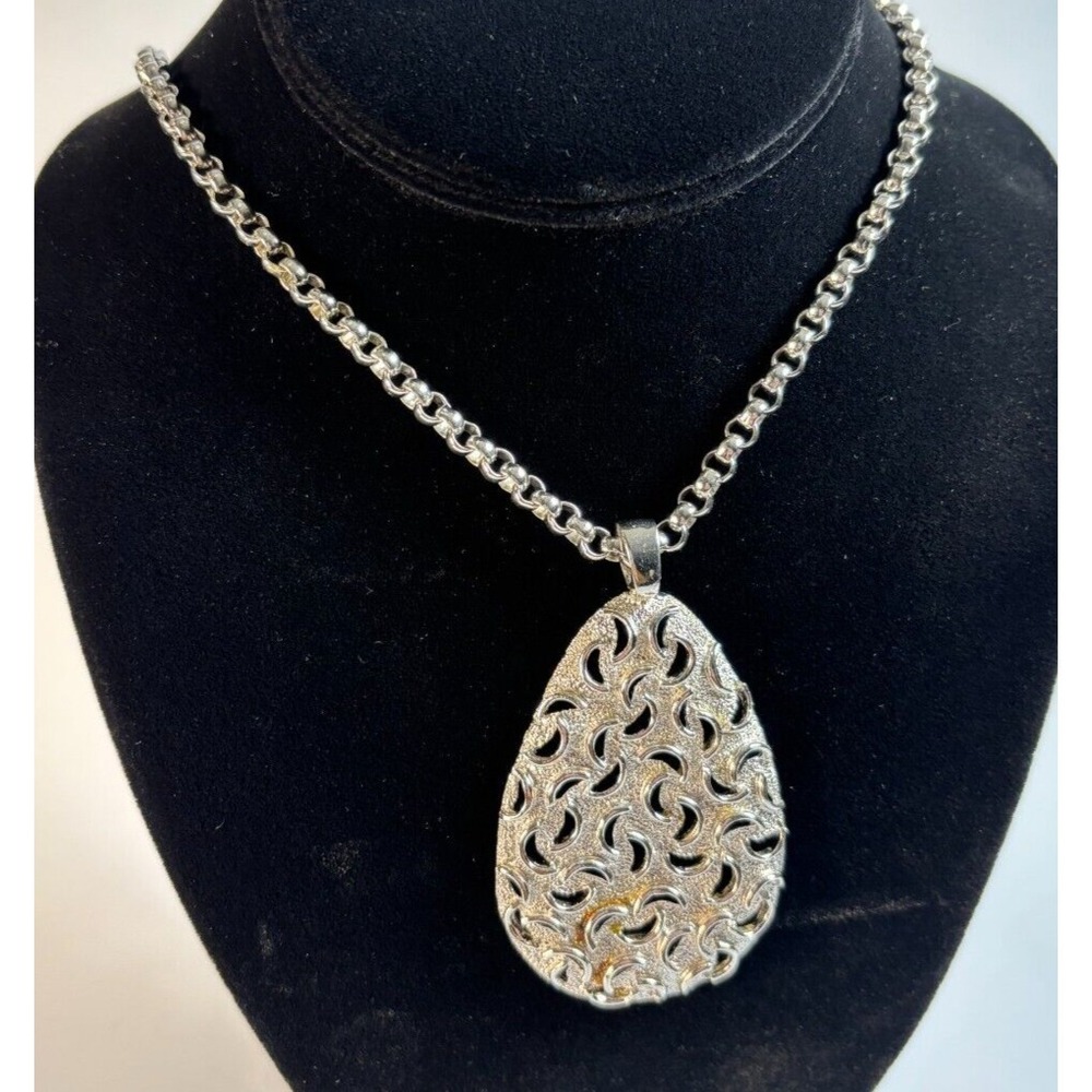 Roger Williams Pendant Necklace Silver Tone Filigree Teardrop Statement Boho 90s